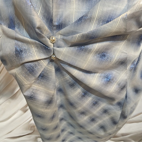 Carlisle Collection NWT Designer Dress, Shimmer Sheen White&Blue W/Pearl Detail - Picture 6 of 11